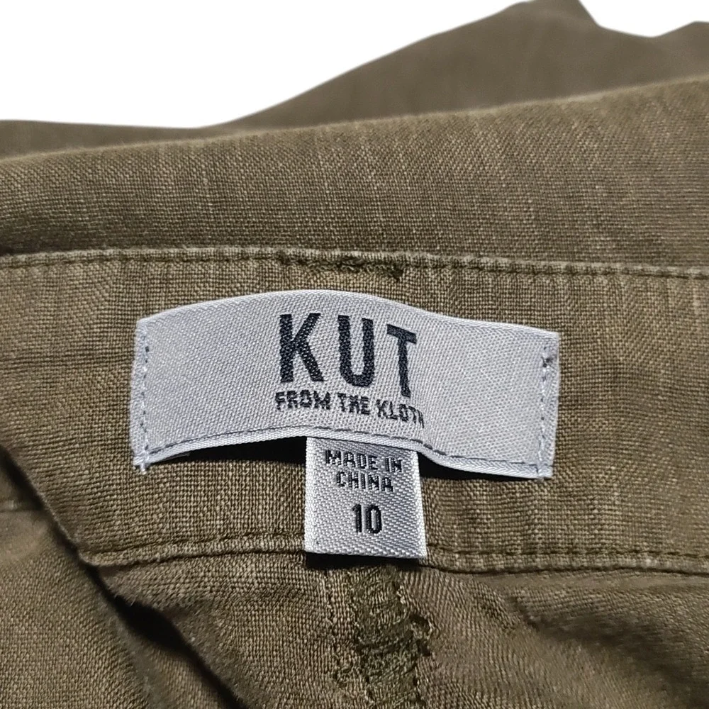Kut from the Kloth Topaz Wide Leg Linen Blend Pants Olive Green Earthy Size 10 - Picture 7 of 9